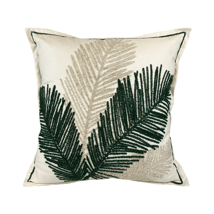 Almofada De Sarja Com Borda Boucle Folhagem Verde 60X60cm - Decortextil Almofada De Sarja Com Borda Boucle Folhagem Verde 60X60cm - Decortextil